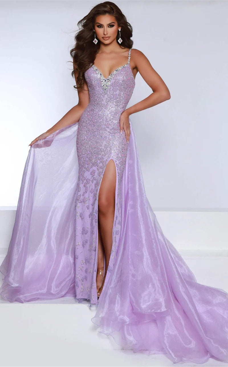 Exclusive Online Offer Johnathan Kayne DKS2 Size 6 Lilac Beaded Fitted Pageant Dress Overskirt Slit Crystal Formal Gown