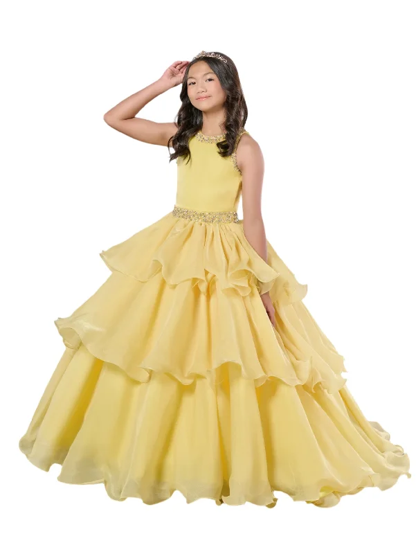 Act Now Tiffany Princess 13787 Ruffle Layer Girls Pageant Dress Backless High Neck Crystal Neckline
