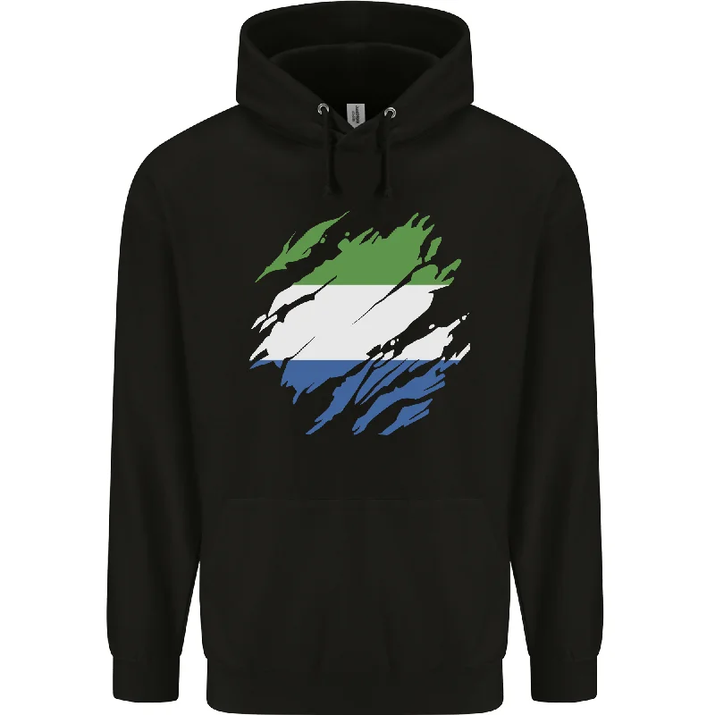 Savings Galore Torn Sierra Leone Flag Leonian Day Football Mens 80% Cotton Hoodie
