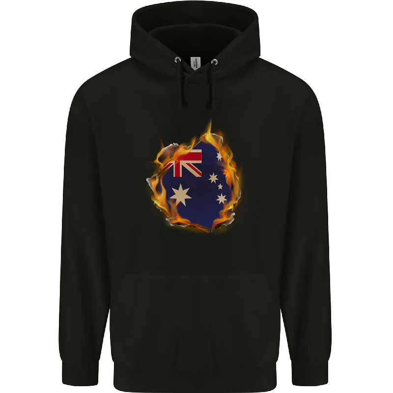 Grand Opening Sale The Australian Flag Fire Effect Australia Mens 80% Cotton Hoodie