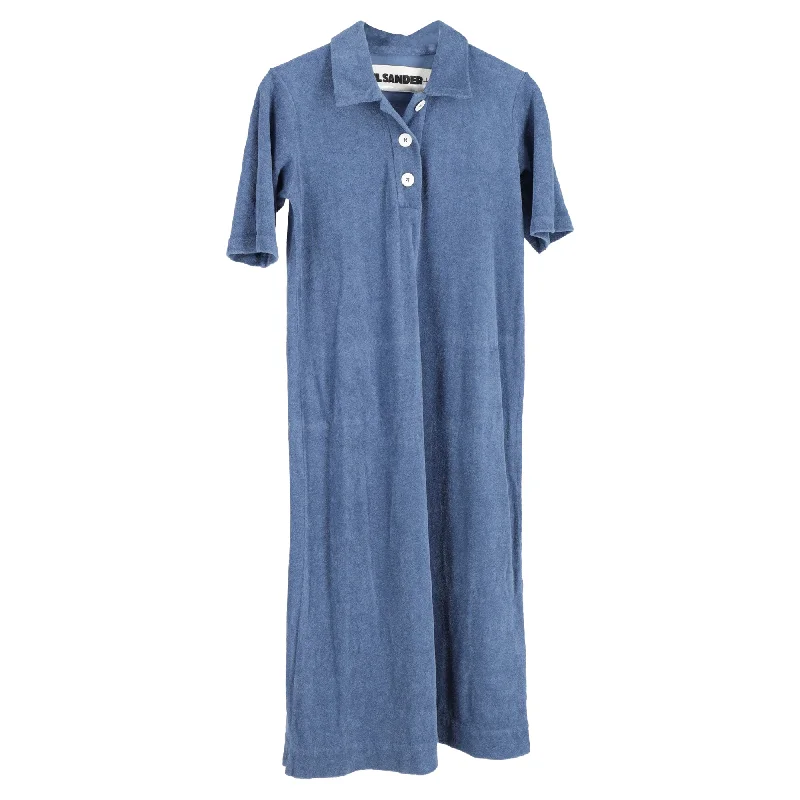 While Supplies Last Jil Sander Shirt-Collar Solid Midi Dress in Light Blue Cotton
