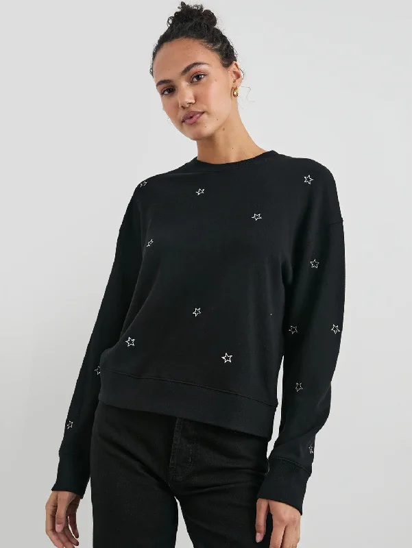 Can't Miss Ramona Sweatshirt - Black Silver Star Embroidery