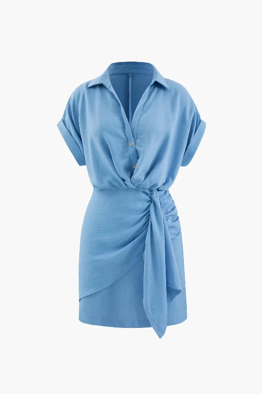 Best Bargains Ruched Detail Mini Shirt Dress