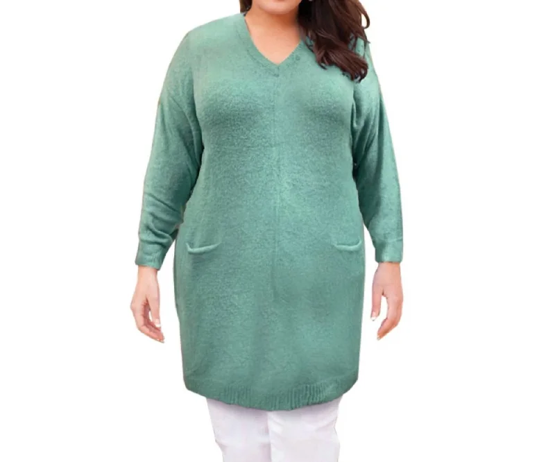 Low Prices Pullover Pocket Sweater Dress - Plus Size In Emerald Green