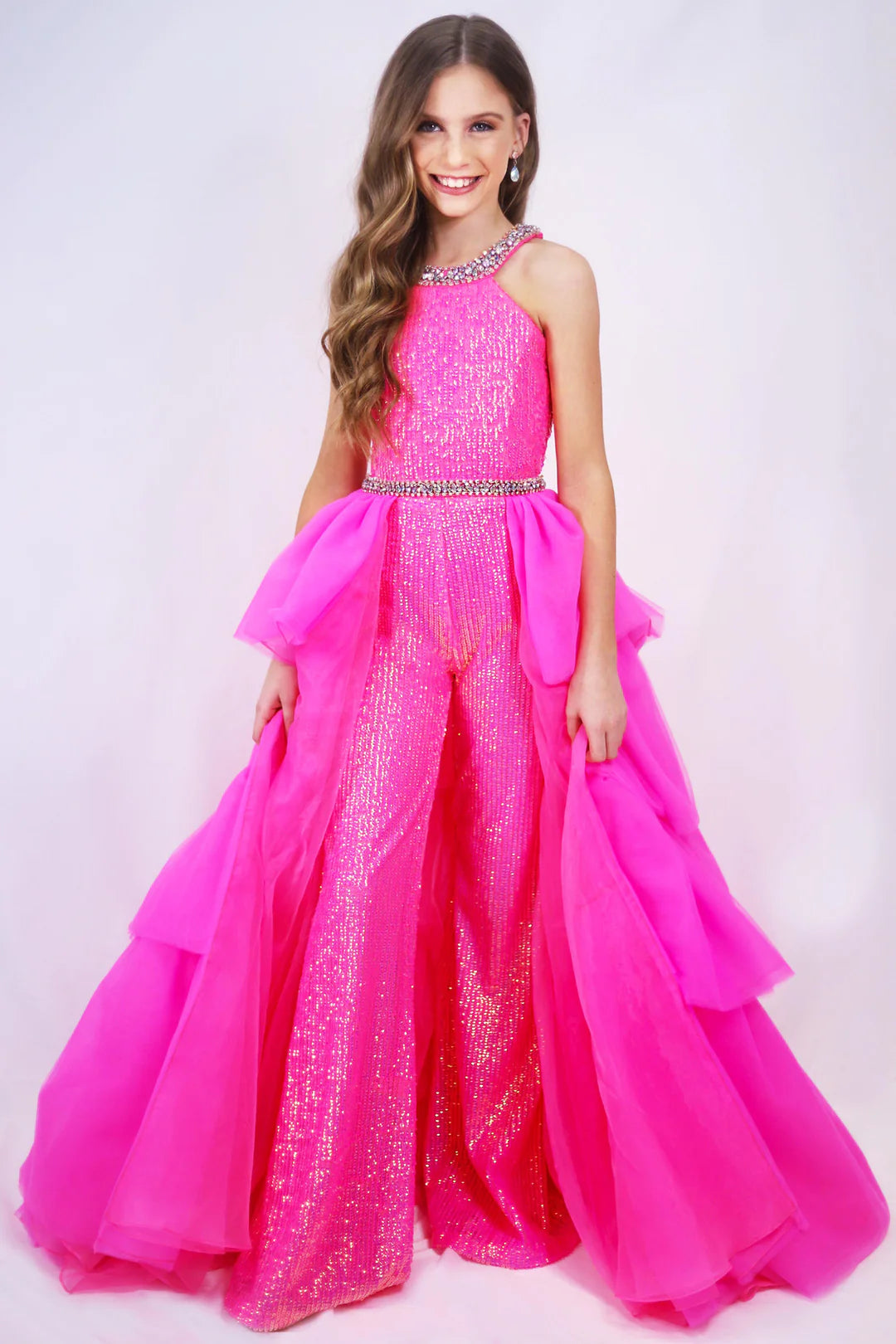 Sale Event Ava Presley Little Girl 27725 Girls Pageant Jumpsuit Sequin Ruffle Overskirt Formal Fun Fashion