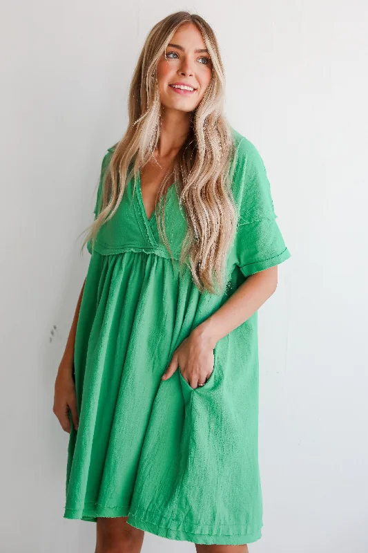 Epic Deals FINAL SALE - Bound To Charm Kelly Green Babydoll Mini Dress