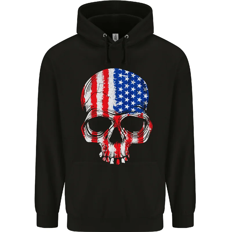 Reduced Prices USA Skull America Stars and Stripes Flag Biker Mens 80% Cotton Hoodie