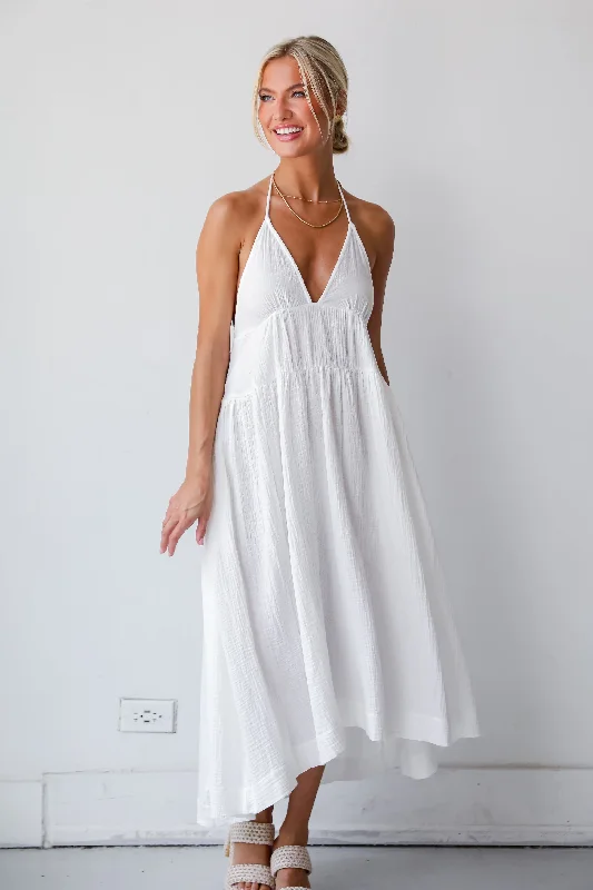 Major Savings FINAL SALE - Memorable Entrance White Linen Halter Midi Dress