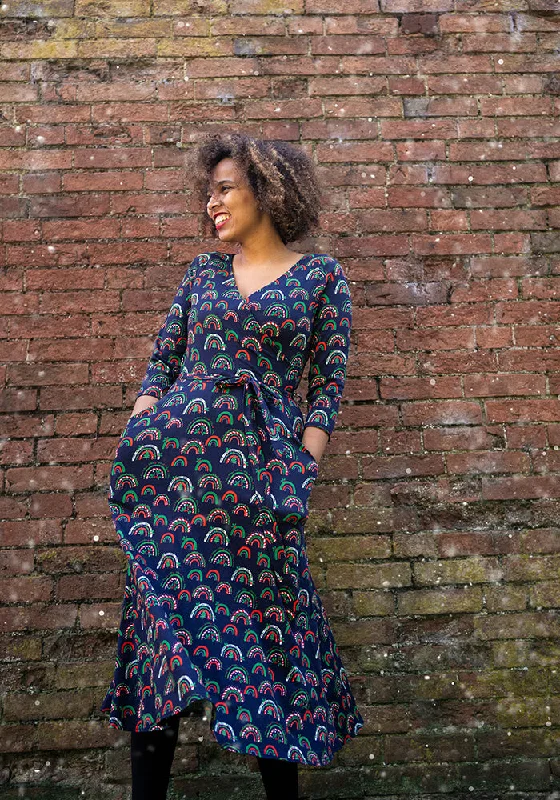Final Sale Merry Candy Cane Rainbows Print Cotton Midi Dress