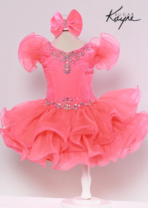 Discount Deals Sugar Kayne C213 Short Stretch Velvet Cupcake Girls Pageant Dress Ruffle Gown Bow