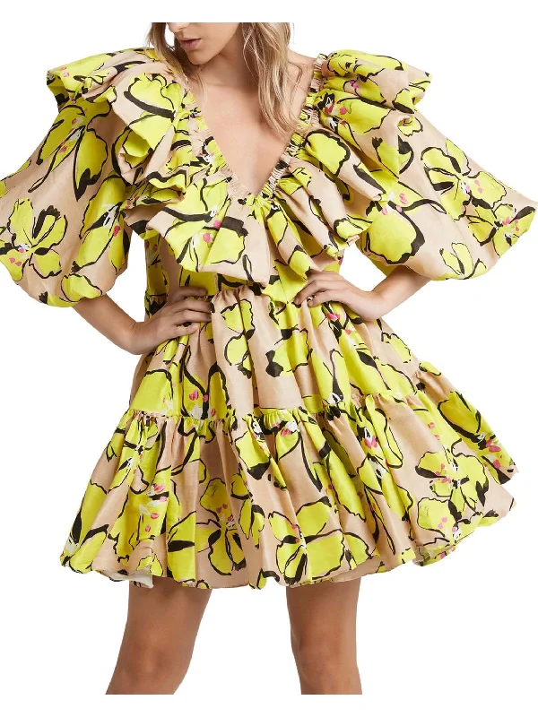 Price Break Pelicano Womens Floral Print Short Mini Dress