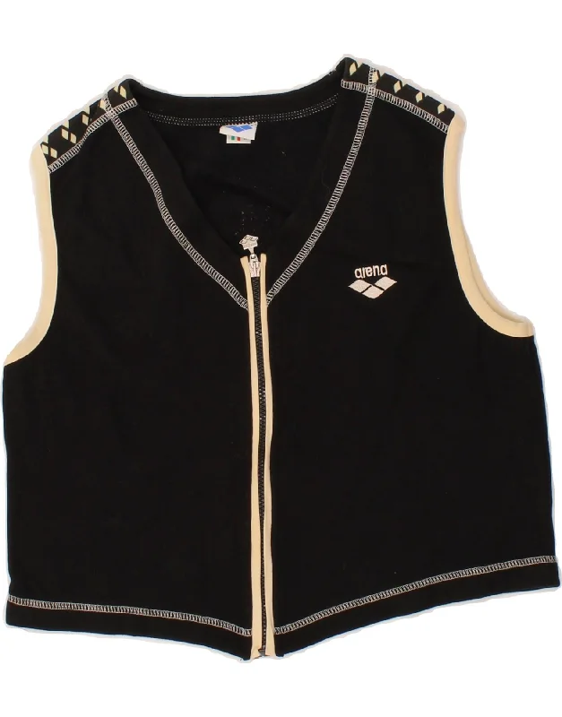 Lowest Prices ARENA Womens Crop Sleeveless Cardigan Sweater UK 14 Medium Black Cotton