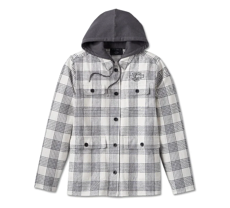 Instant Savings Harley-Davidson® Women's Heritage Classic Shirt Jacket With Hood - YD Plaid - Cloud Dancer