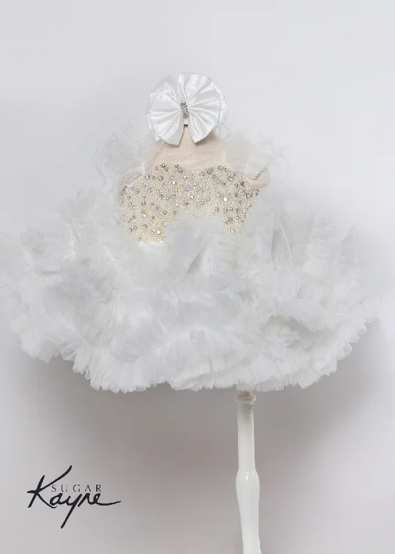 Deep Discounts Sugar Kayne C217 Short Pleated Ruffle Cupcake Pageant Dress AB Crystal Pearl Bodice Corset