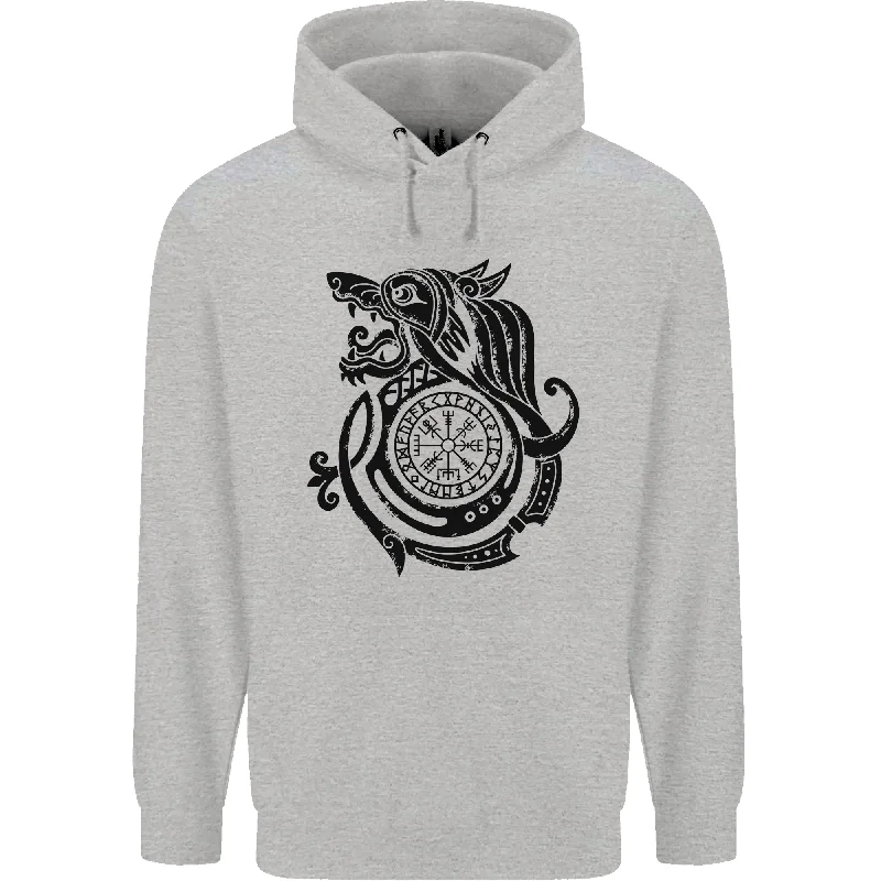 Daily Deals Viking Wolf With Vegvisir Symbol Black Mens 80% Cotton Hoodie