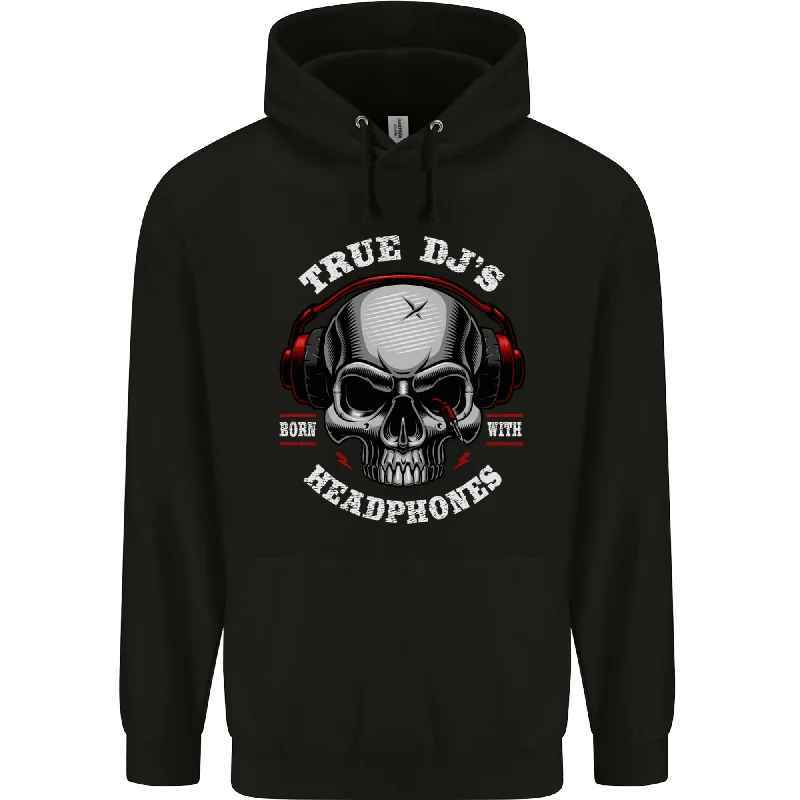 Bargain Blast True DJ Are Born With Headphones DJing Mens 80% Cotton Hoodie