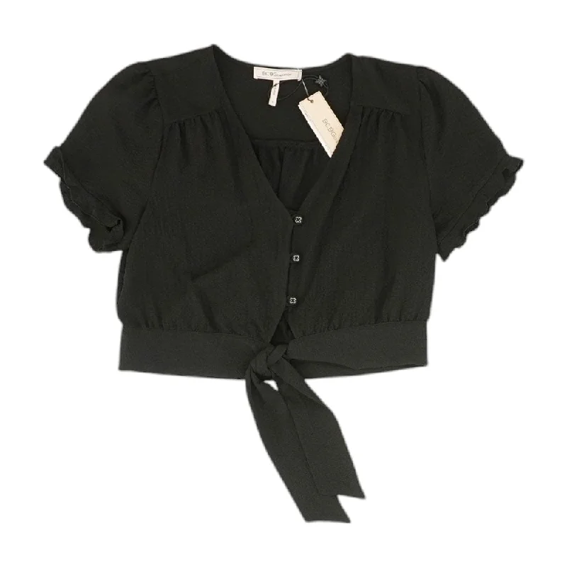 Daily Deals Black Solid Short Sleeve Blouse