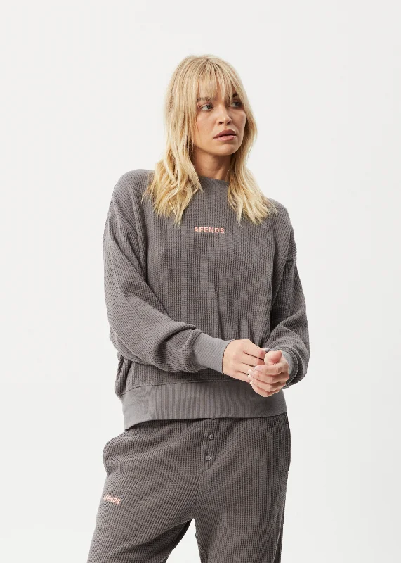 Hot Deal AFENDS Womens Ari - Waffle Crew Neck Jumper - Steel