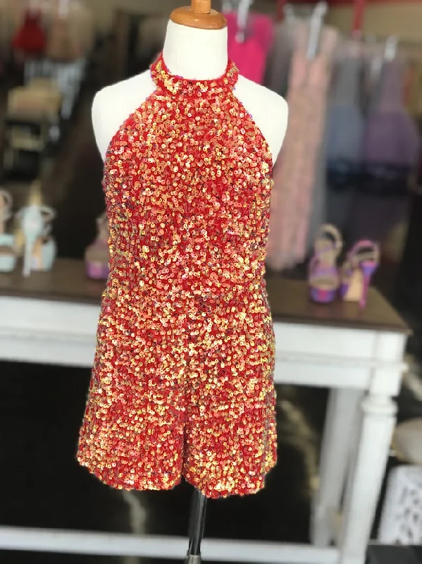 Flash Sale Marc Defang 5033 Size 4 RED Short Girls sequin Pageant Romper high neck fun fashion Flash Sale Marc Defang 5033 Size 4 RED Short Girls sequin Pageant Romper high neck fun fashion