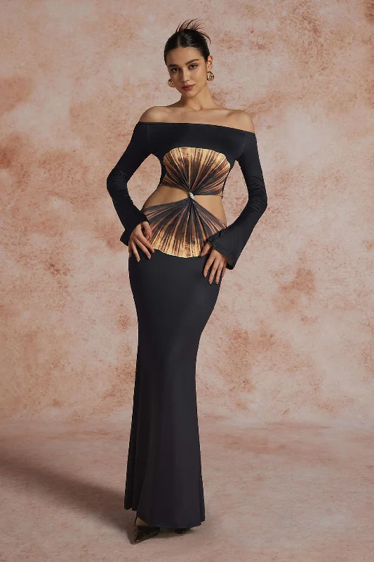 Final Markdown Solid Cut Out Twist Knot Long-Sleeve Maxi Dress