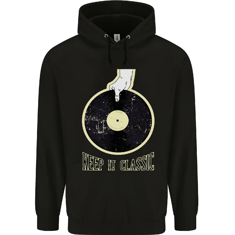 Price Reduction Vinyl Records Keep it Classic DJ Decks Mens 80% Cotton Hoodie