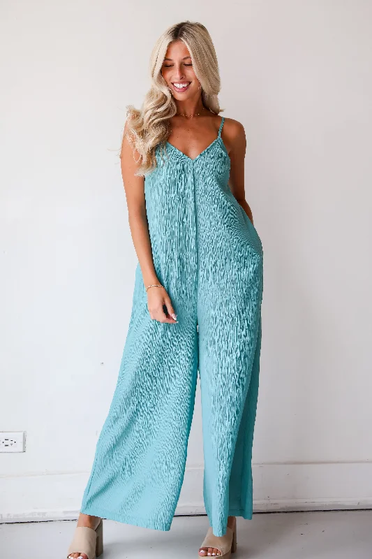 Huge Savings FINAL SALE - Sunny Energy Teal Wide Leg Jumpsuit