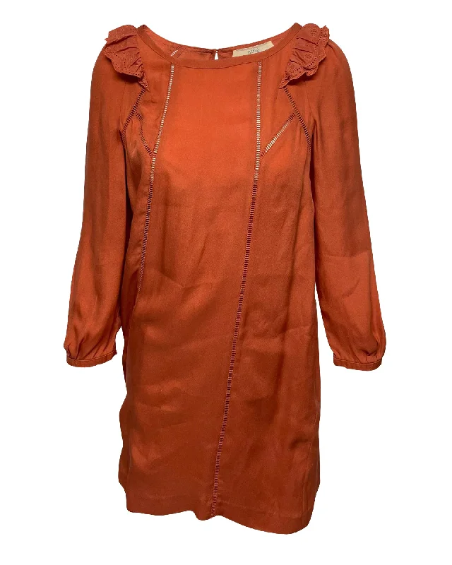 Discount Mania Athe Vanessa Bruno Woven Longsleeve Dress in Coral Polyester