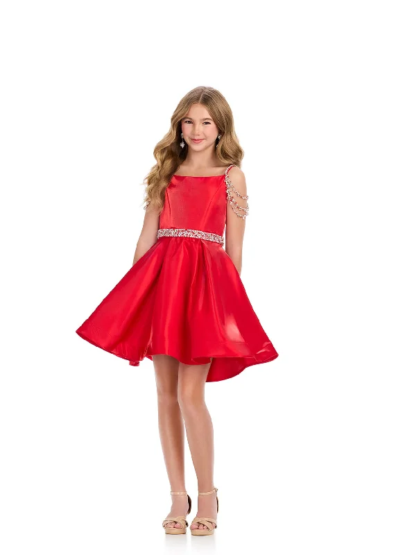 Hurry In Ashley Lauren Girls 8277 Girls Short Cocktail Dress Pageant Formal Off the Shoulder Satin Shimmer