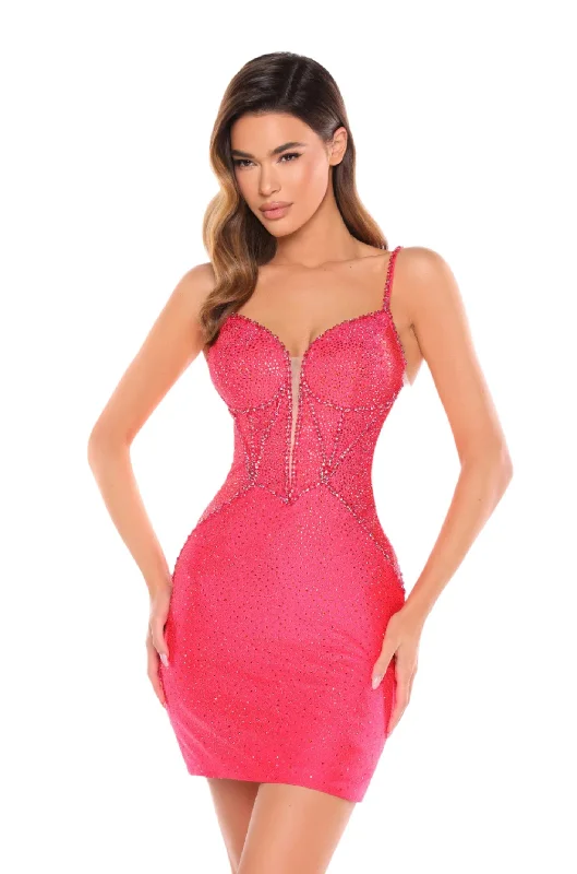 Instant Discount Amarra 88058 Size 0, 10 Hot Coral Short Homecoming Dress V Neck Crystal Cocktail Gown Corset Formal