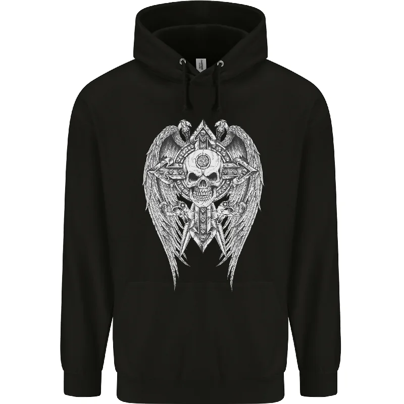 Discount Mania Skull Wings Viking Gothic  Wings Gym Biker Mens 80% Cotton Hoodie