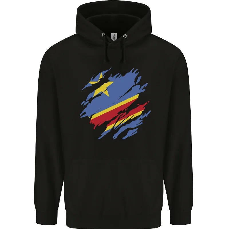 Final Clearance Torn DR Congo Flag Congolese Day Football Mens 80% Cotton Hoodie