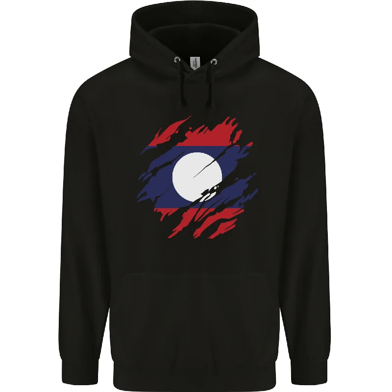 Don't Miss Torn Laos Flag Laotian Day Football Mens 80% Cotton Hoodie