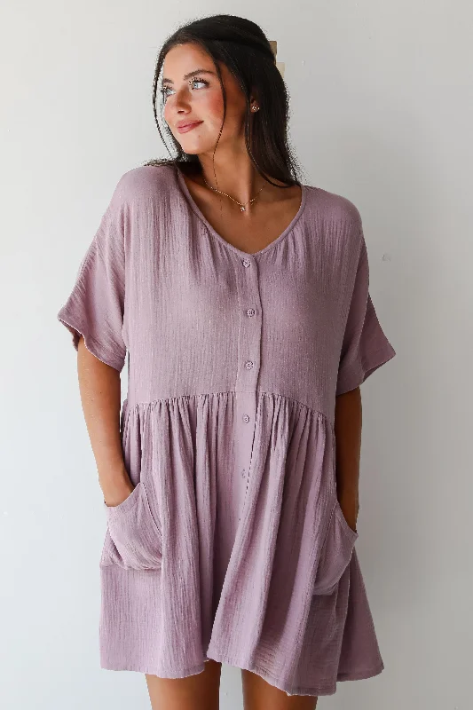 Hot Deal FINAL SALE - Cute On Cue Lilac Linen Babydoll Mini Dress