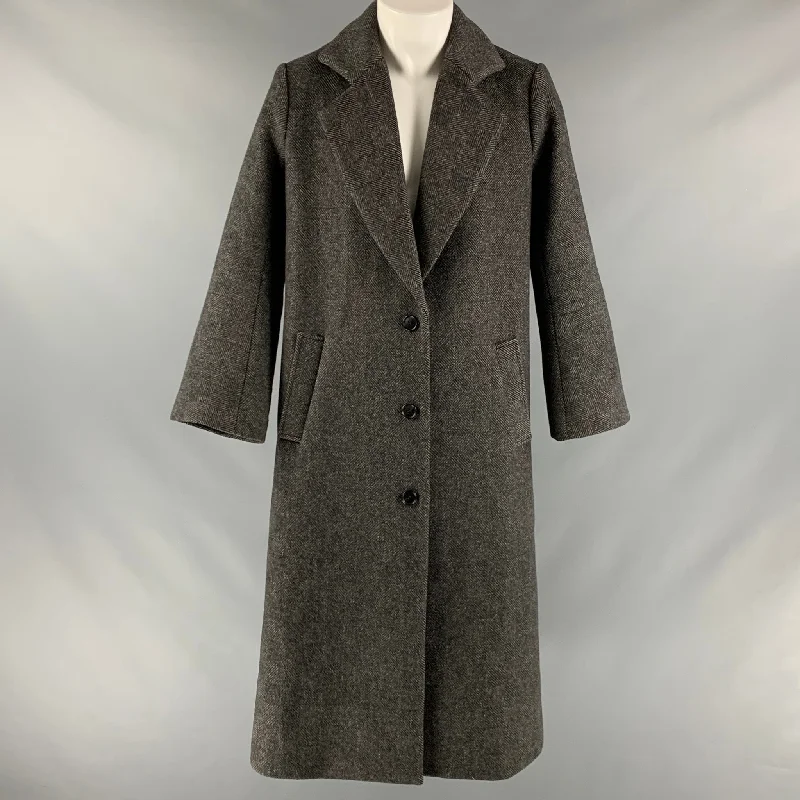 Huge Discounts FACONNABLE Size M Black Grey Wool Polyester Stripe Single Breasted Coat