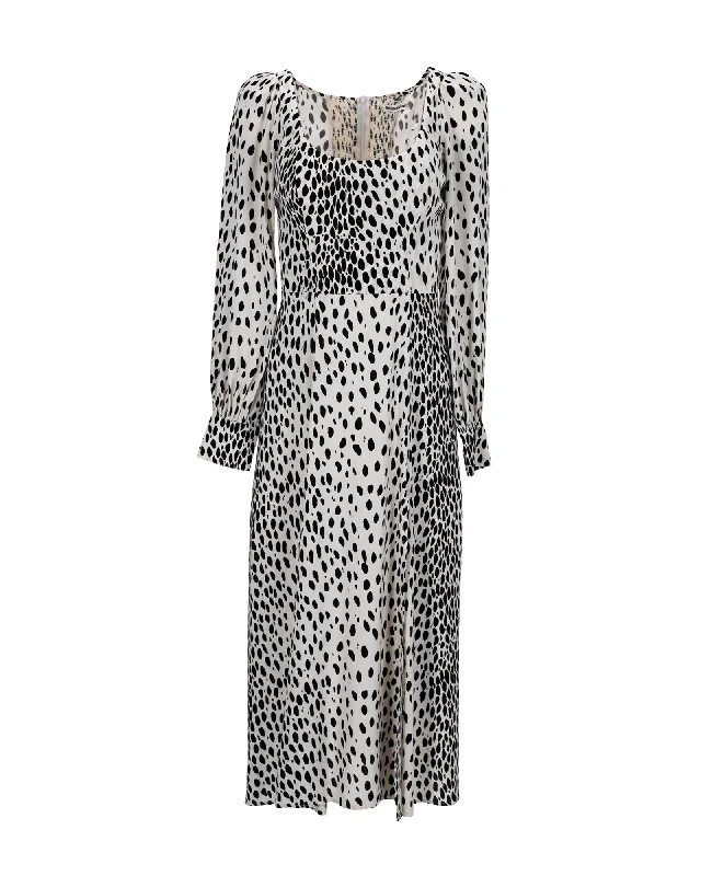 Steals and Deals Reformation Alessi Crepe Midi Dress in Animal Print Viscose
