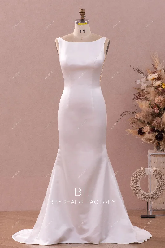 Customer Appreciation Sale Illusion Lace Back Satin Mermaid Wedding Dress