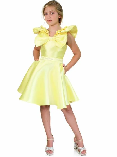 Today Only Marc Defang K6013 Size 2 Yellow Short A Line Girls Pageant Cocktail Dress Interview Bow Pockets Formal