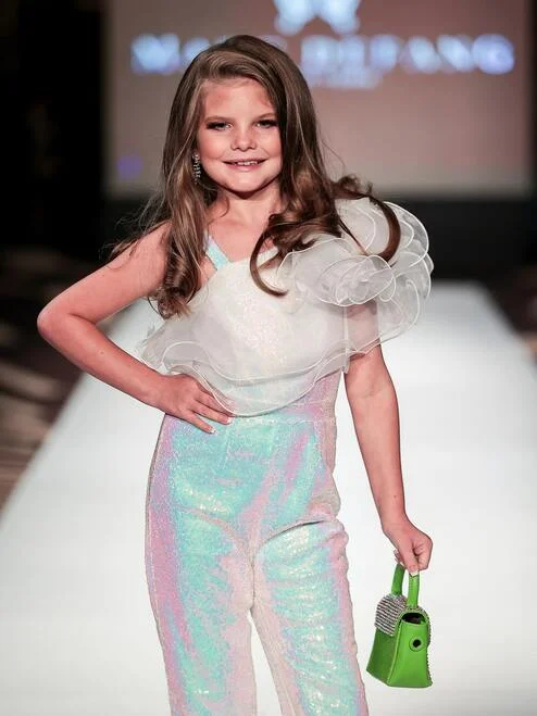 Price Drop Alert Marc Defang 5026 Size 5 White Girls Sequin One Shoulder Pageant Jumpsuit Ruffle Fun Fashion