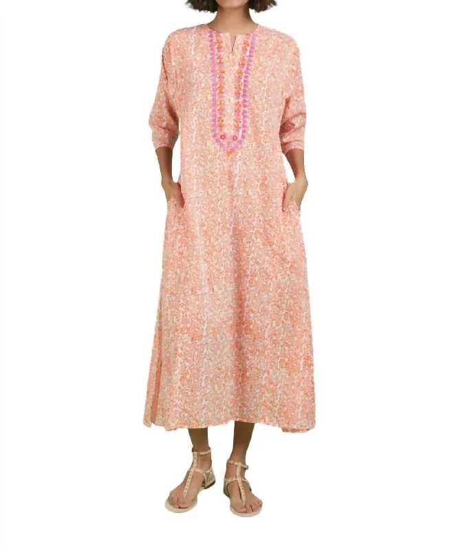 Warehouse Sale Embroidered Long Kurta Dress In Orange