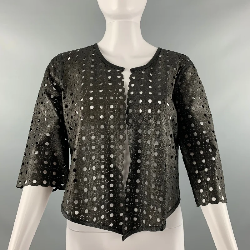 Clearance Items MILLY Size M Black Perforated Lambskin 3/4 Sleeves Jacket