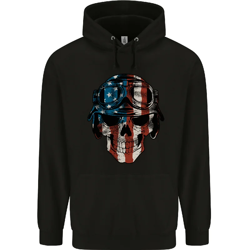 Low Prices USA Flag Biker Skull Motorcycle Motorbike Mens 80% Cotton Hoodie