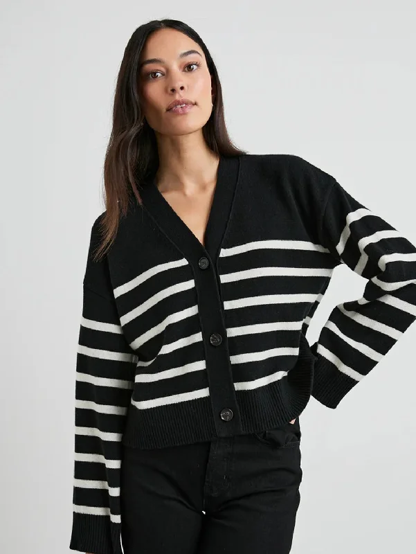 Super Bargain Geneva Cardigan - Black Oat Stripe