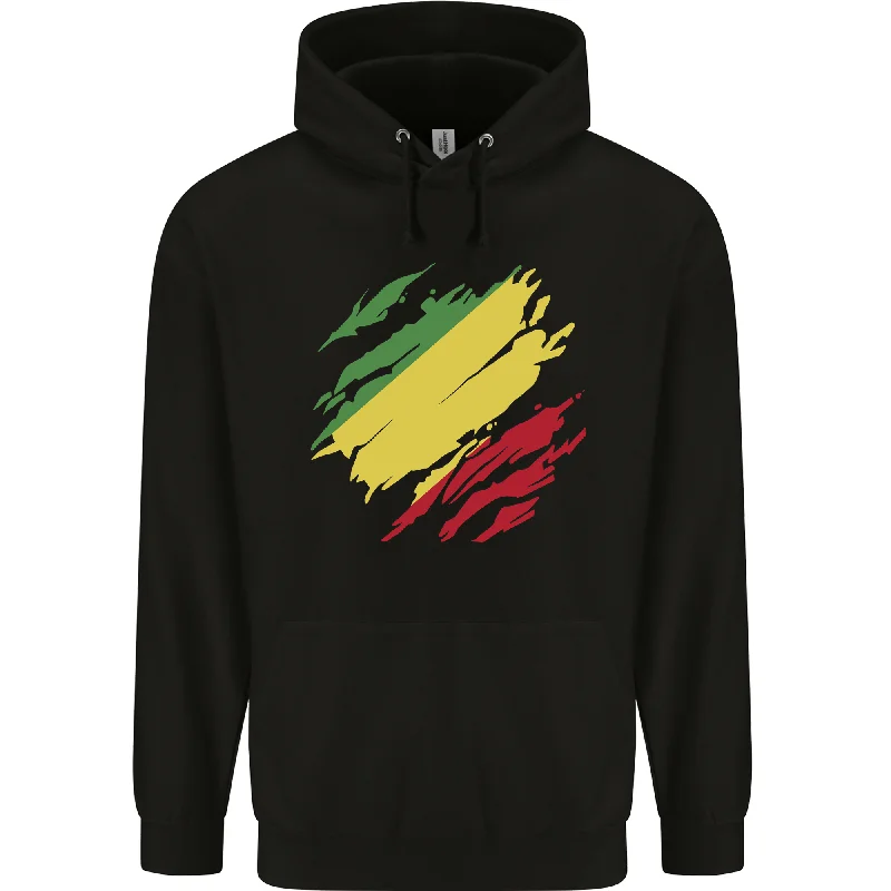 Lowest Price Torn Republic of the Congo Flag Day Football Mens 80% Cotton Hoodie
