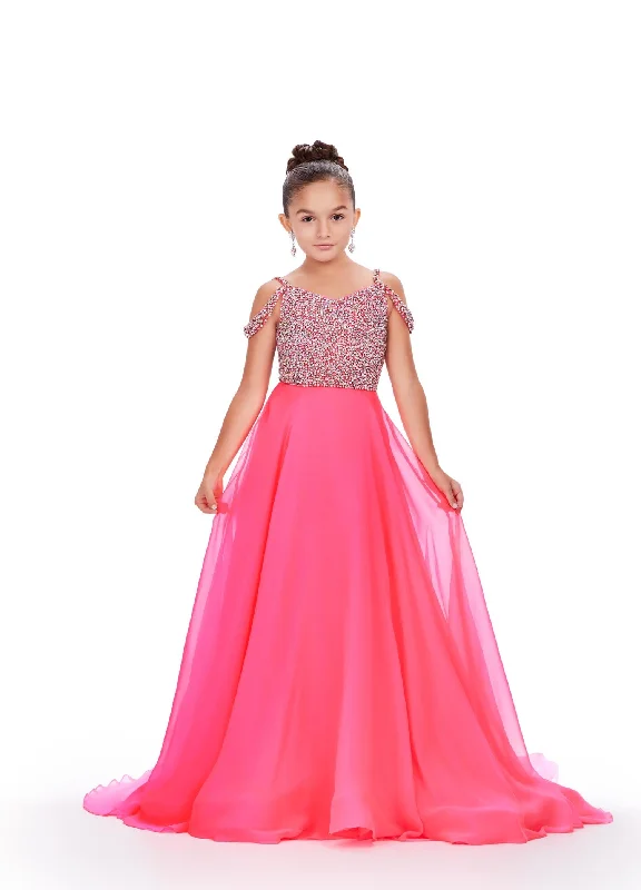 Today’s Deal Ashley Lauren Kids 8220 Size 4 Hot Pink Beaded Bustier A-Line Off The Shoulder Sweetheart Neckline Chiffon Gown