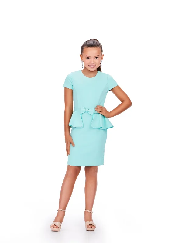 Weekend Flash Sale Ashley Lauren Kids 8205 girls peplum interview dress scuba with high neckline short sleeves