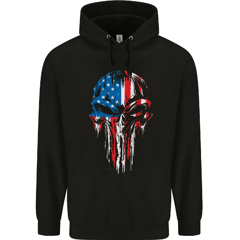 Major Savings USA Flag Skull Gym MMA Biker America Mens 80% Cotton Hoodie