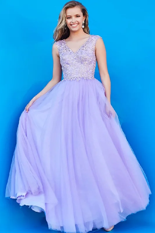 Flash Deals Jovani Kids K06822 Lilac V-Neck Embroidered Girls Long Ballgown