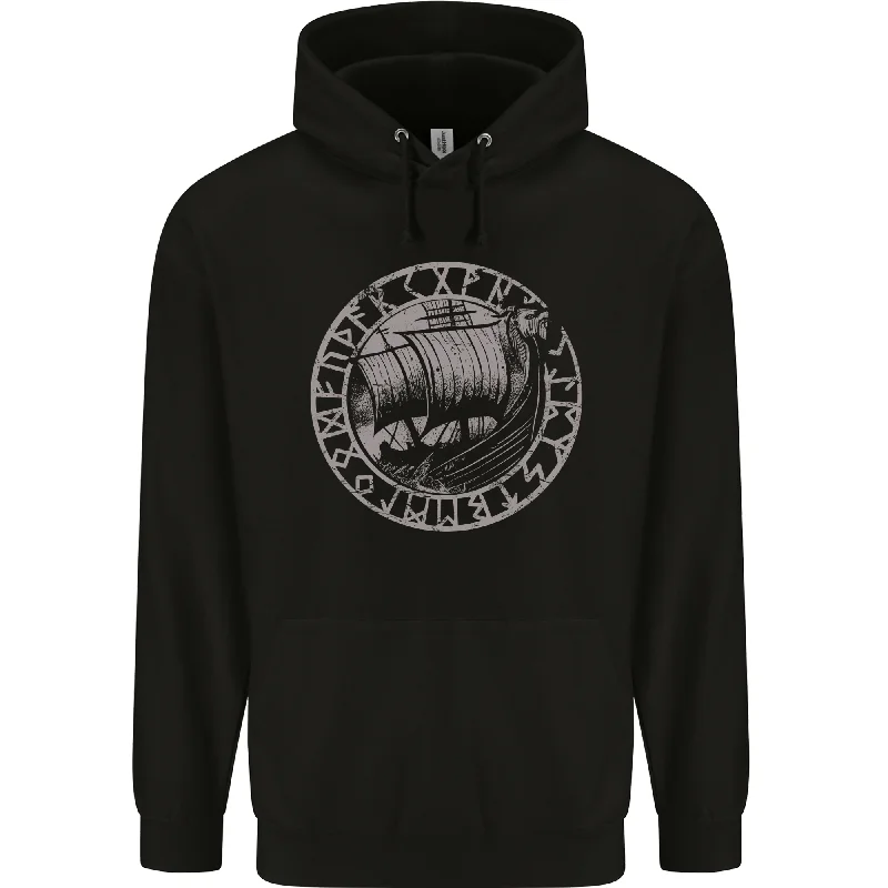 Exclusive Preview Viking Ship With Norse Text Mens 80% Cotton Hoodie