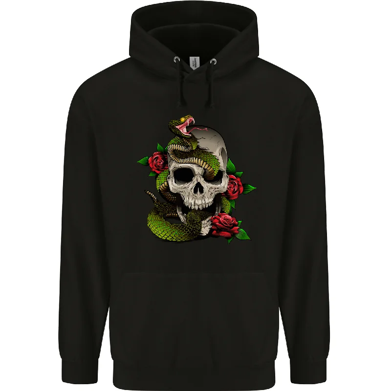 Lowest Price Snake Skull With Roses Tattoo Style Mens 80% Cotton Hoodie