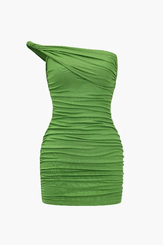 Time-Limited Offer Solid Asymmetrical Ruched Mini Dress